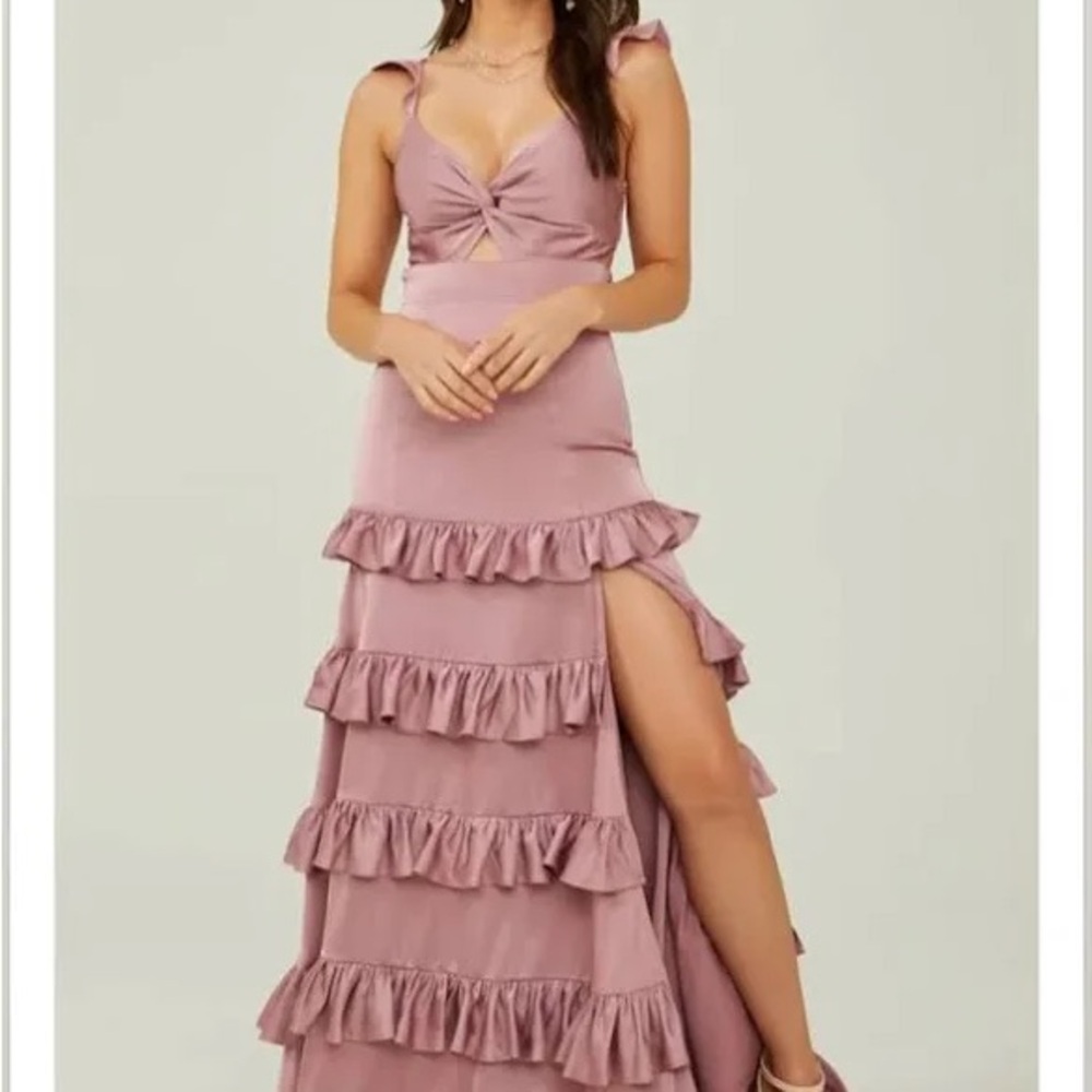 Altar'd State Mauve Tiered Ruffle Maxi Dress